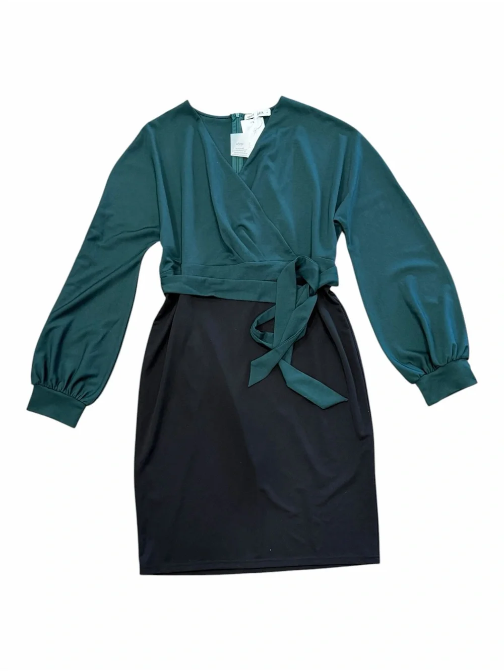 Grace Karin Two-Tone Midi Dress in Teal and Black XL